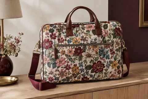Sacoche Baosha pour ordinateur à motif floral multicolore, avec poignée et bandoulière réglable.