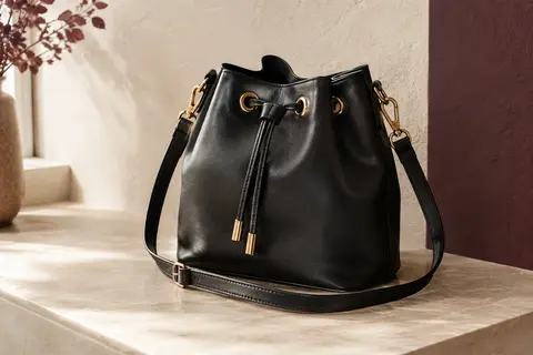 Sac seau noir David Jones en similicuir, avec bandoulière réglable et détails métalliques dorés