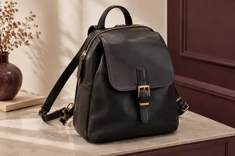 Sac à dos noir Realer en cuir fendu avec rabat, fermeture zippée et bretelles transformables